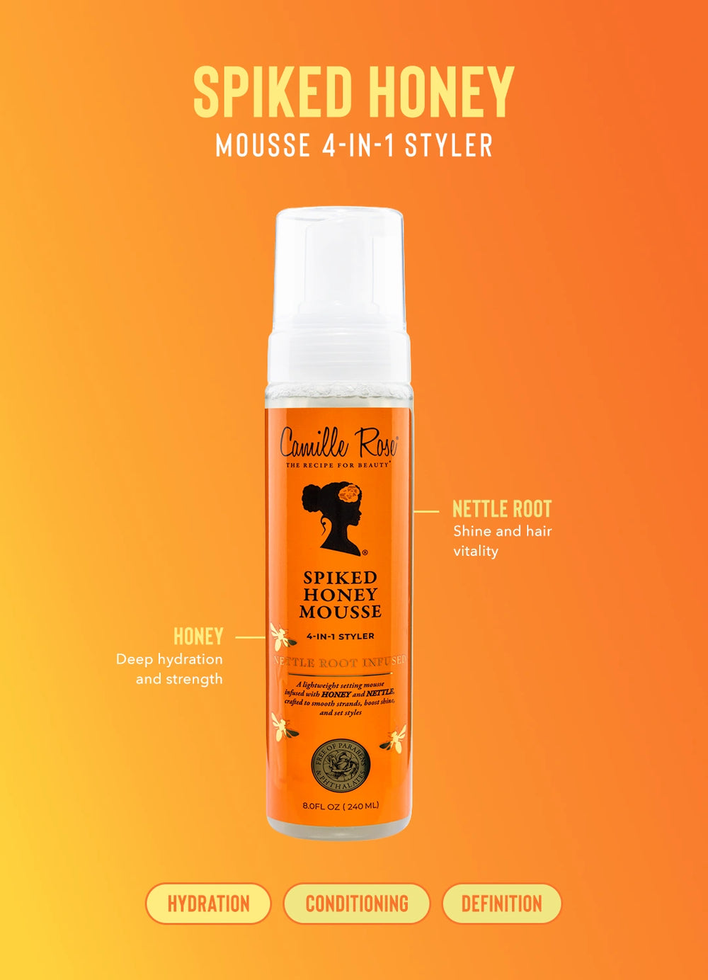 Spiked Honey Mousse 4-in-1 Styler with honey and nettle root for hydration and shine