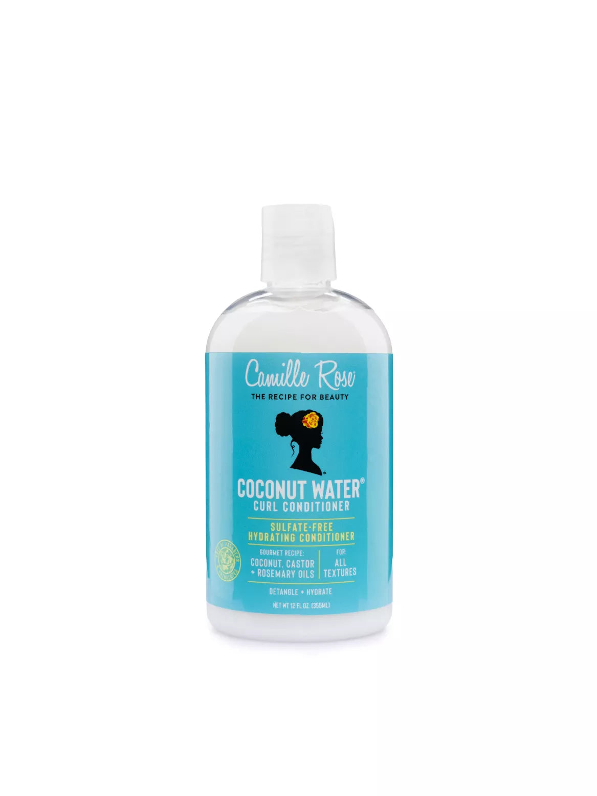 Camille Rose Coconut Water hair conditioner bottle on a white background