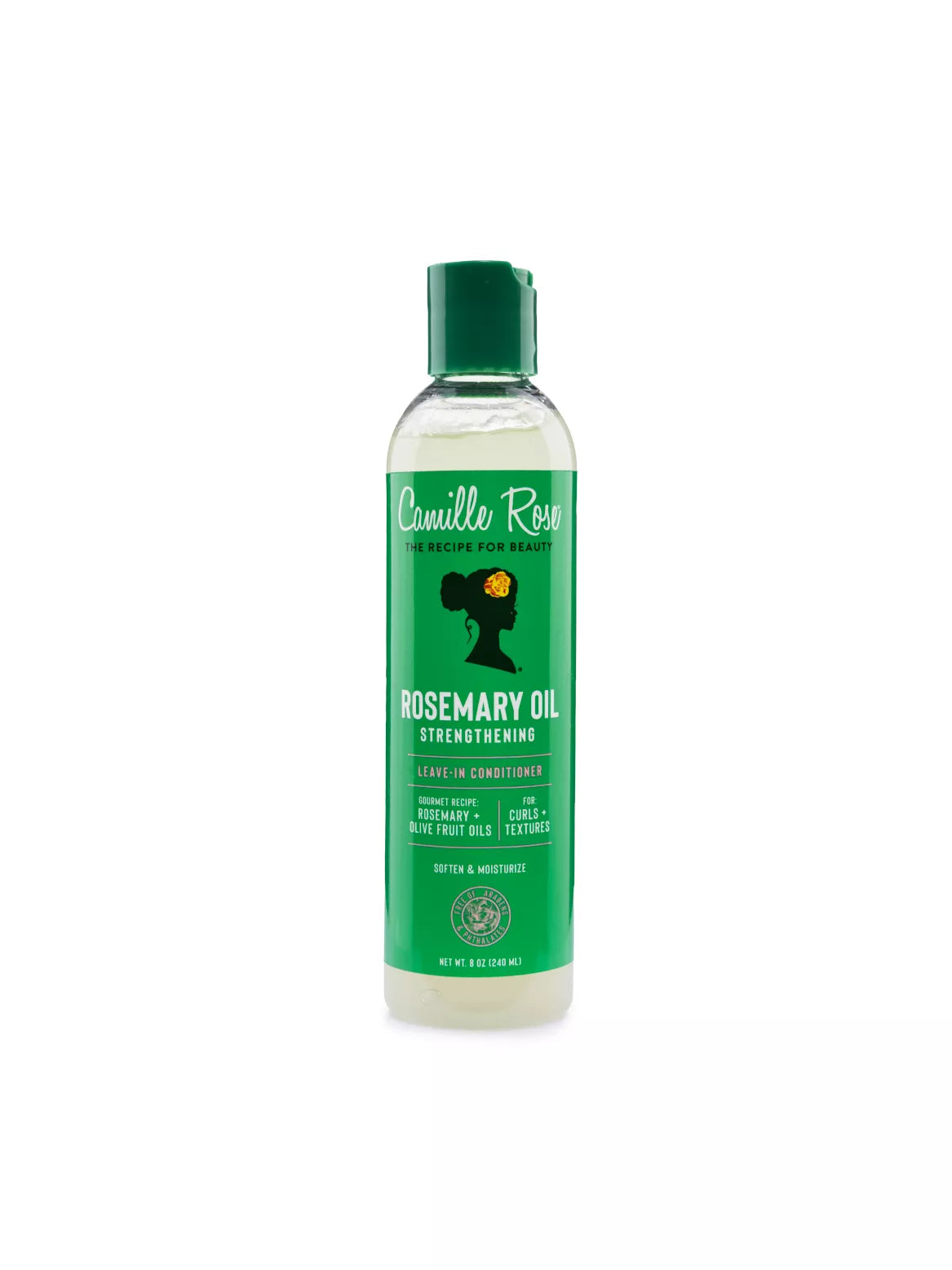 Bottle of Camille Rose Naturals Rosemary Oil on a white background