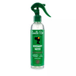 Green spray bottle labeled 'Rosemary Water' on a white background