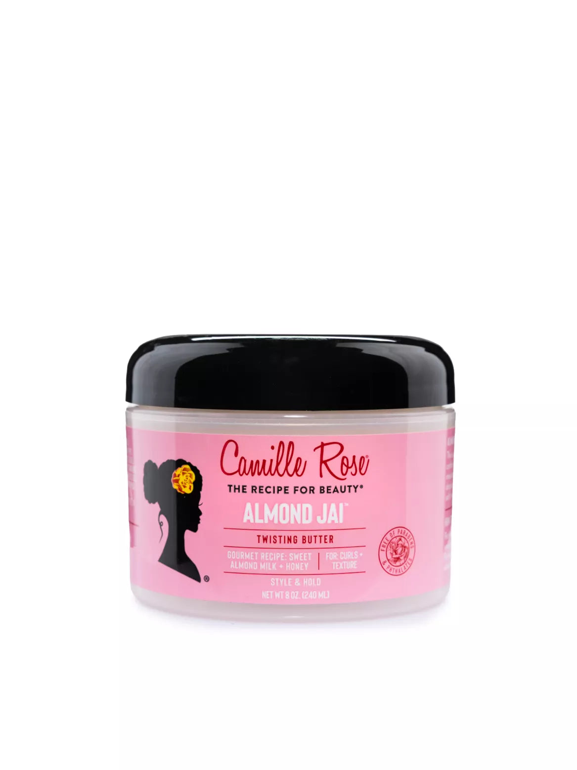 Jar of Camille Rose Almond Jai hair product on a white background
